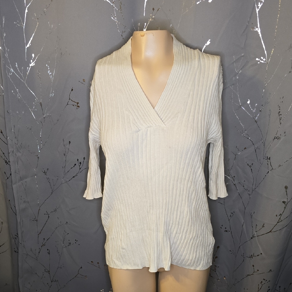 George Cream Ribbed V-Neck Knit Top